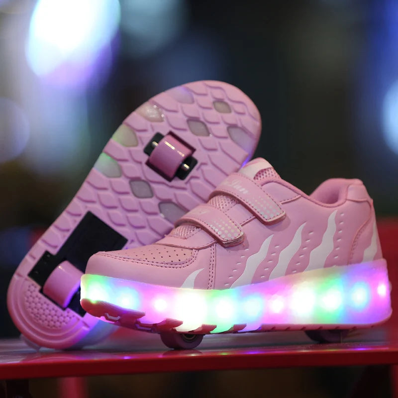 Zapatos de Skate en línea con rodillo intermitente de 2 ruedas para niños, zapatillas de deporte para estudiantes, regalo de Skate desmontable para niños y niñas