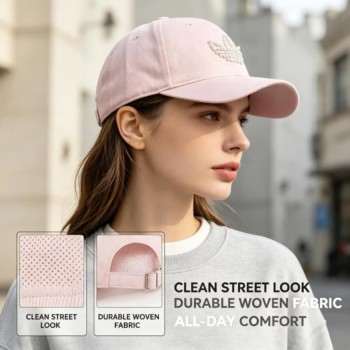 Gorra de béisbol para mujer Adidas Originals 2026, modelo KZ0754, algodón, logo del trébol con pedrería, talla única, gorra casual para uso diario, rosa claro