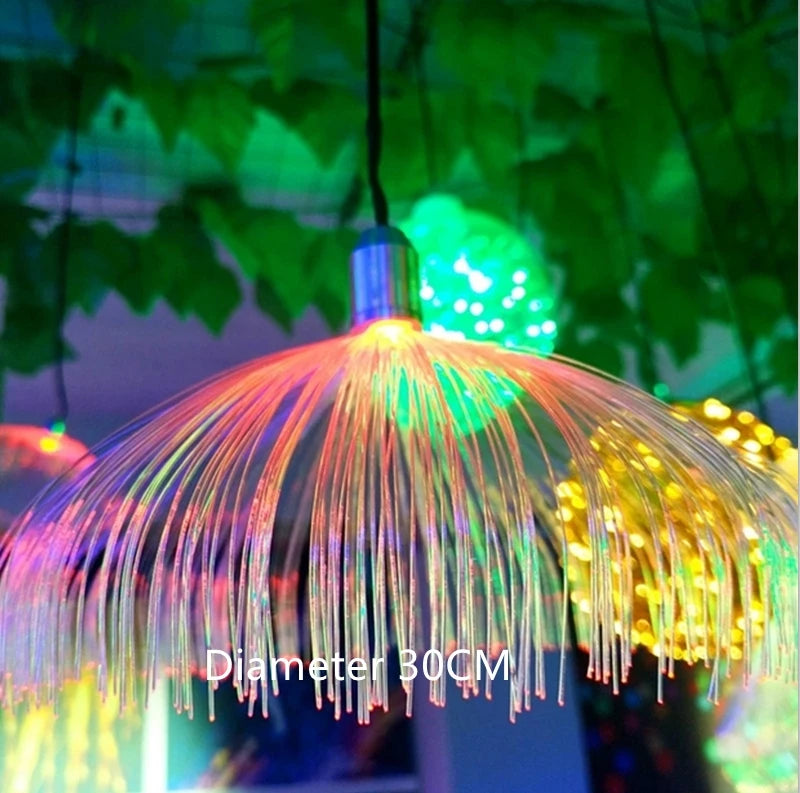 Fiber Optic Jellyfish  String Light Dandelion Fairy Garland Light Colorful Romantic Atmosphere Party Wedding Pendant Lamps10PCS
