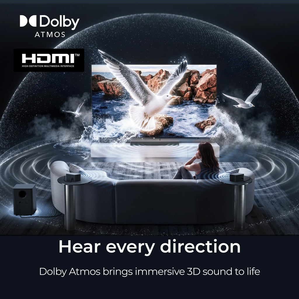 Barra de sonido ULTIMEA 7.1 con tecnología Dolby Atmos, sistema de sonido envolvente inalámbrico, subwoofer inalámbrico de 6,5 pulgadas y altavoces traseros para sonido envolvente.