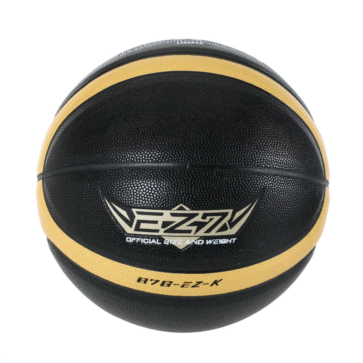Modelo EZ7X, talla 7, balón de baloncesto EZ-K, color negro y dorado, fabricado en PU, para uso en exteriores e interiores, versátil, para hombres, mujeres y jóvenes, ideal para partidos y entrenamientos.