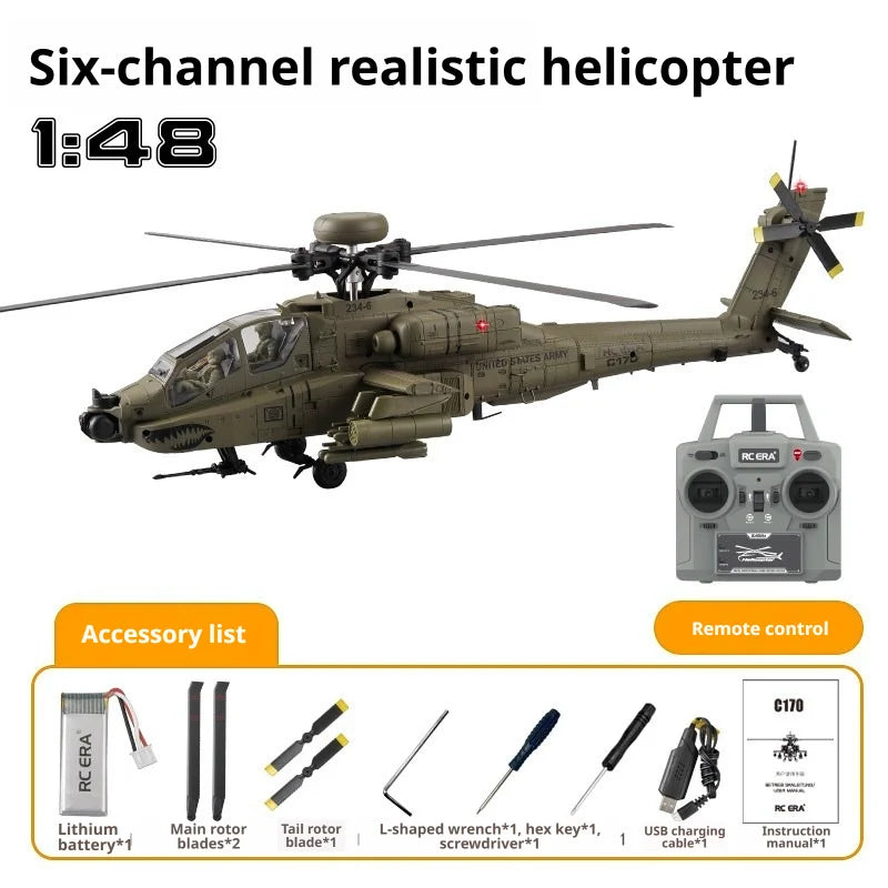 Helicóptero RC ERA C170 AH-64D Apache Militar, Escala 1:48, 6 Canales, Sin Alerón, Rotor Único, Mantenimiento de Altitud, Acrobacias, Avión RC para Adultos