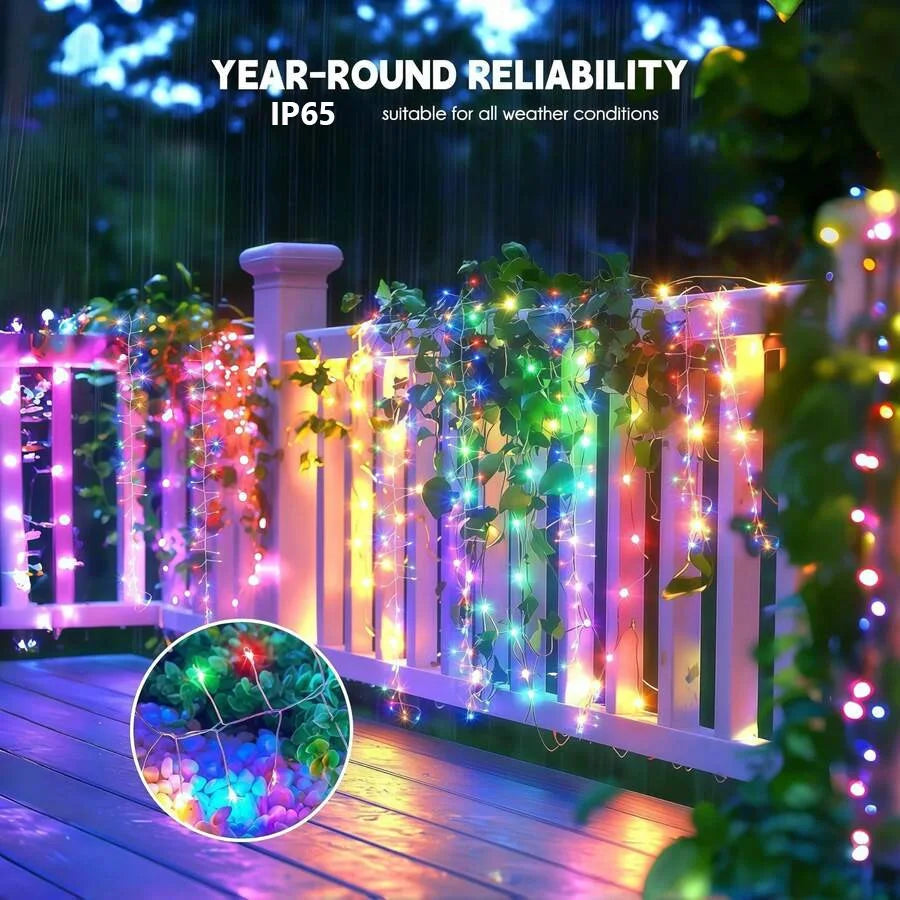 Guirnalda de luces LED solares con forma de petardo, guirnalda impermeable para exteriores, luz de hadas para boda, fiesta, jardín, decoración navideña