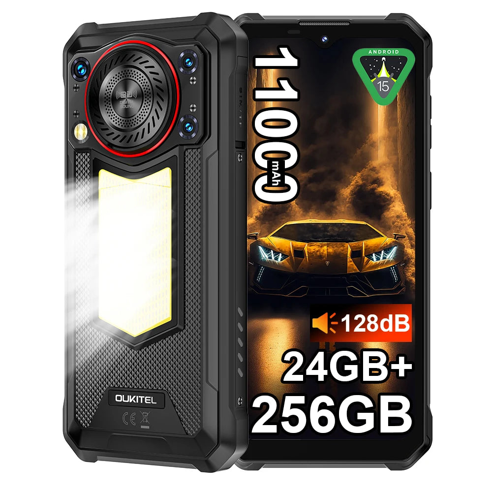 Teléfono inteligente OUKITEL WP53 PRO, 24 GB de RAM (8+16 expandibles), 256 GB de ROM, Android 15, batería de gran capacidad de 11000 mAh, pantalla HD de 6,52 pulgadas, cámara de 50 MP, linterna para acampar, altavoz potente