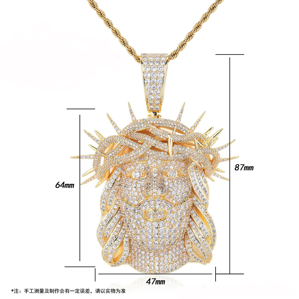 Collar de Joyería Hip Hop Personalizado HHIOK con Colgante de Jesús en Plata de Ley 925 con Incrustaciones de Moissanita VVS, Pasa la Prueba del Diamante