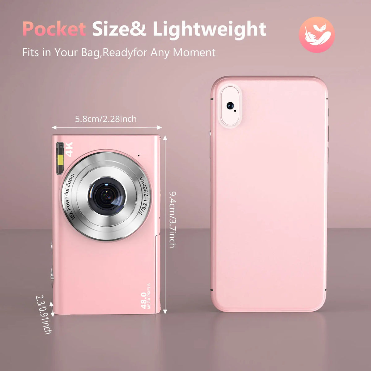 Cámara Digital 4K con Enfoque Automático, Cámara para Vlogging HD de 48MP con Pantalla Grande de 2.8 Pulgadas, Videocámara para Fotografía para Niños y Adultos