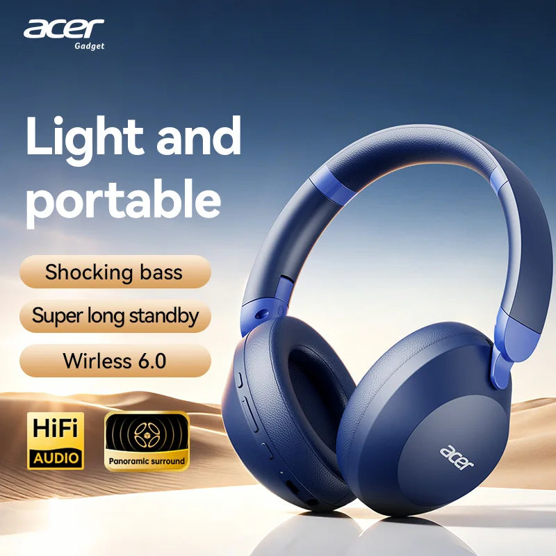 Acer Ohr653 Over-Ear Bluetooth Wireless Headphones with 6.0 Chip, Full-Coverage Ear Design, Foldable, Deep Bass, Noise Reduction for Calls, 50 Hours of Ultra-Long Battery Life, Dedicated Headphones for Gaming and Music