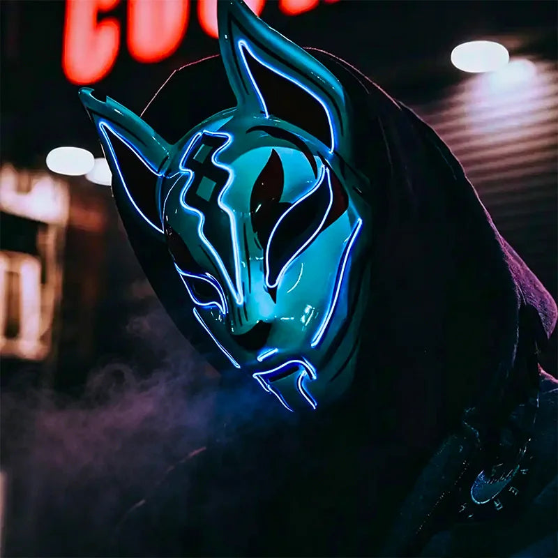 Máscara de Zorro Luminosa de Neón para Hombres, Máscaras de Disfraz Luminosas para Halloween, Brilla en la Oscuridad, Disfraz de Cosplay, Decoración para Fiestas de Disfraces