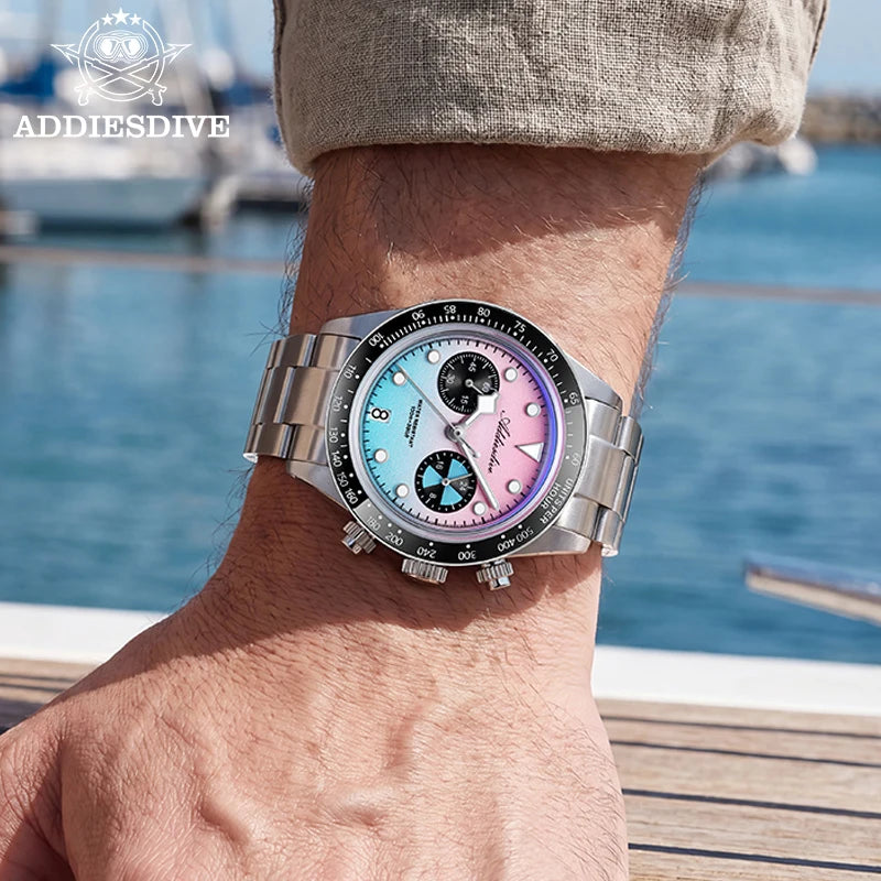Reloj de cuarzo ADDIESDIVE AD2559 para hombre, mecanismo VK64, cristal abombado, acero inoxidable, luminiscente BGW9, resistente al agua 100 m, reloj de pulsera para hombre