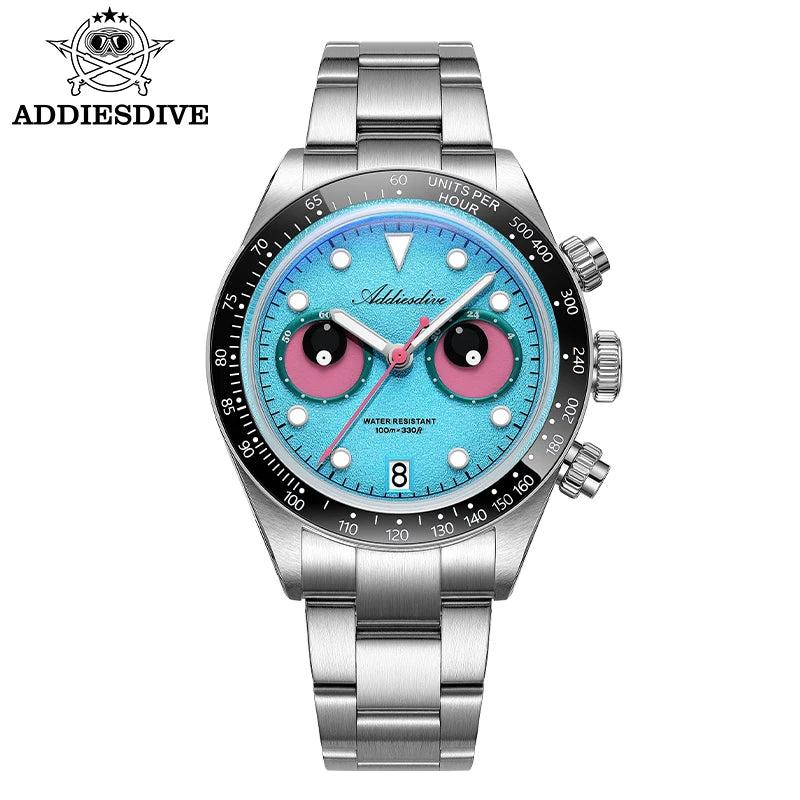 Reloj para hombre ADDIESDIVE, cronógrafo de cuarzo VK64, acero inoxidable 316L, luminiscencia BGW9, calendario, resistente al agua 100 m, reloj de lujo