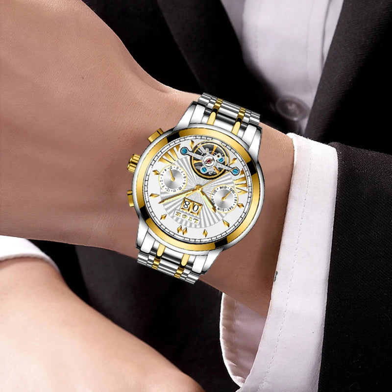 Reloj de pulsera mecánico automático LIGE 2026 para hombre, reloj de lujo de marca superior con tourbillon, reloj de moda para hombre, resistente al agua para negocios