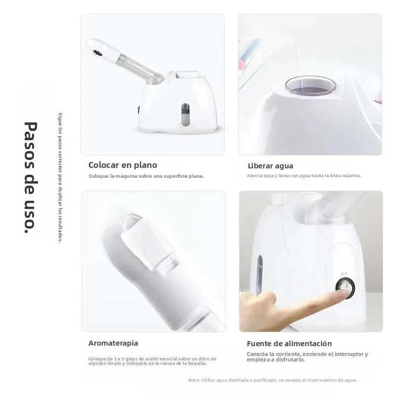 360 °   Vaporizador Facial Giratorio con Vapor Caliente, Instrumento de Belleza Multifuncional para Spa en Casa, Hidratación Profunda, Cuidado de la Piel