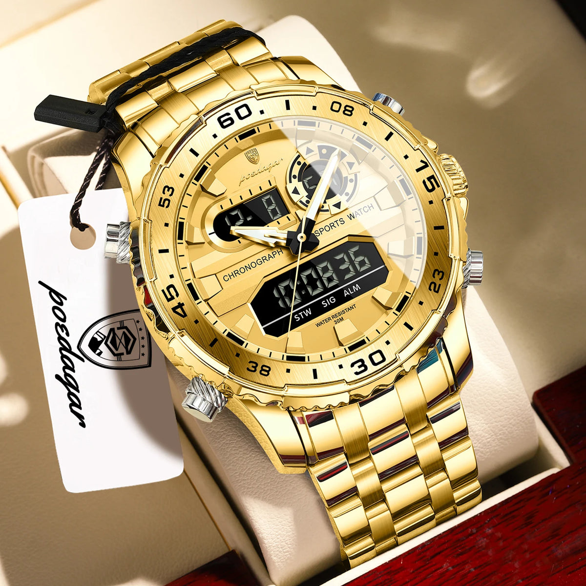 Reloj de cuarzo para hombre POEDAGAR, con fecha y día, pantalla LED electrónica, luminoso, estilo juvenil, con doble hora, reloj deportivo digital para hombre