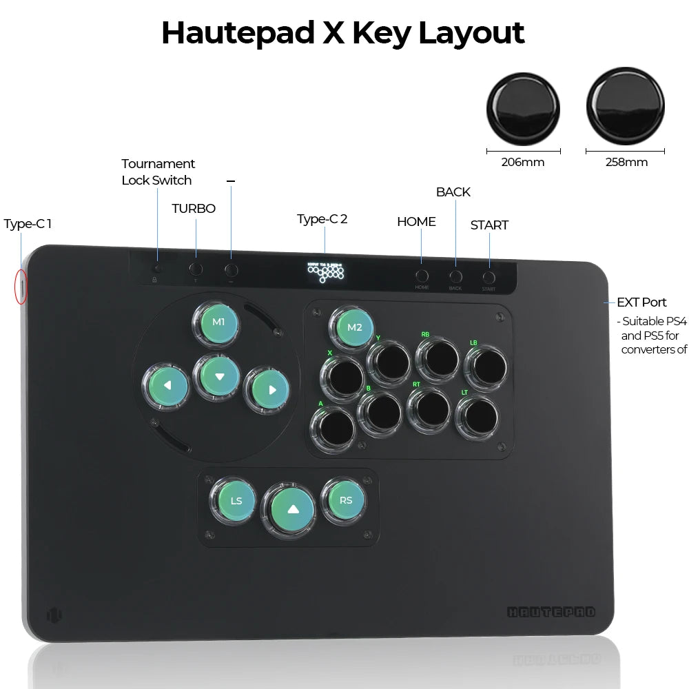 Controlador arcade Haute42 HautePad X Hitbox Leverless, Fight Stick sin palanca para PC/PS4/PS5, controlador tipo stickless con módulo LP/MX reemplazable