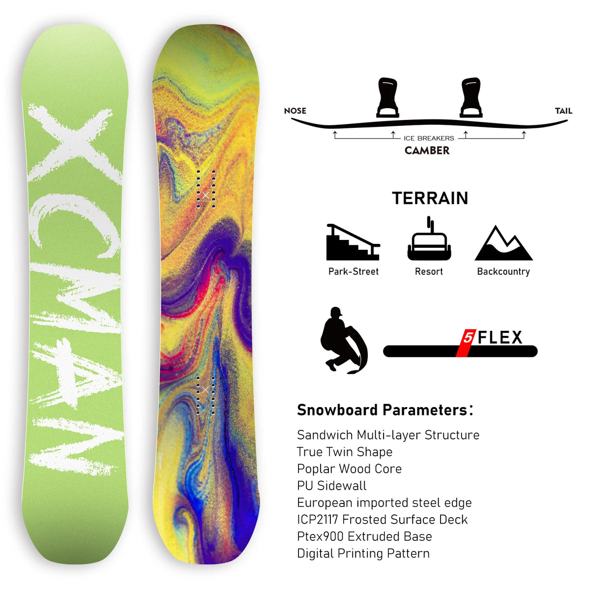 XCMAN Freeride Snowboard principiante toda la montaña, el mejor todo terreno, doble direccional