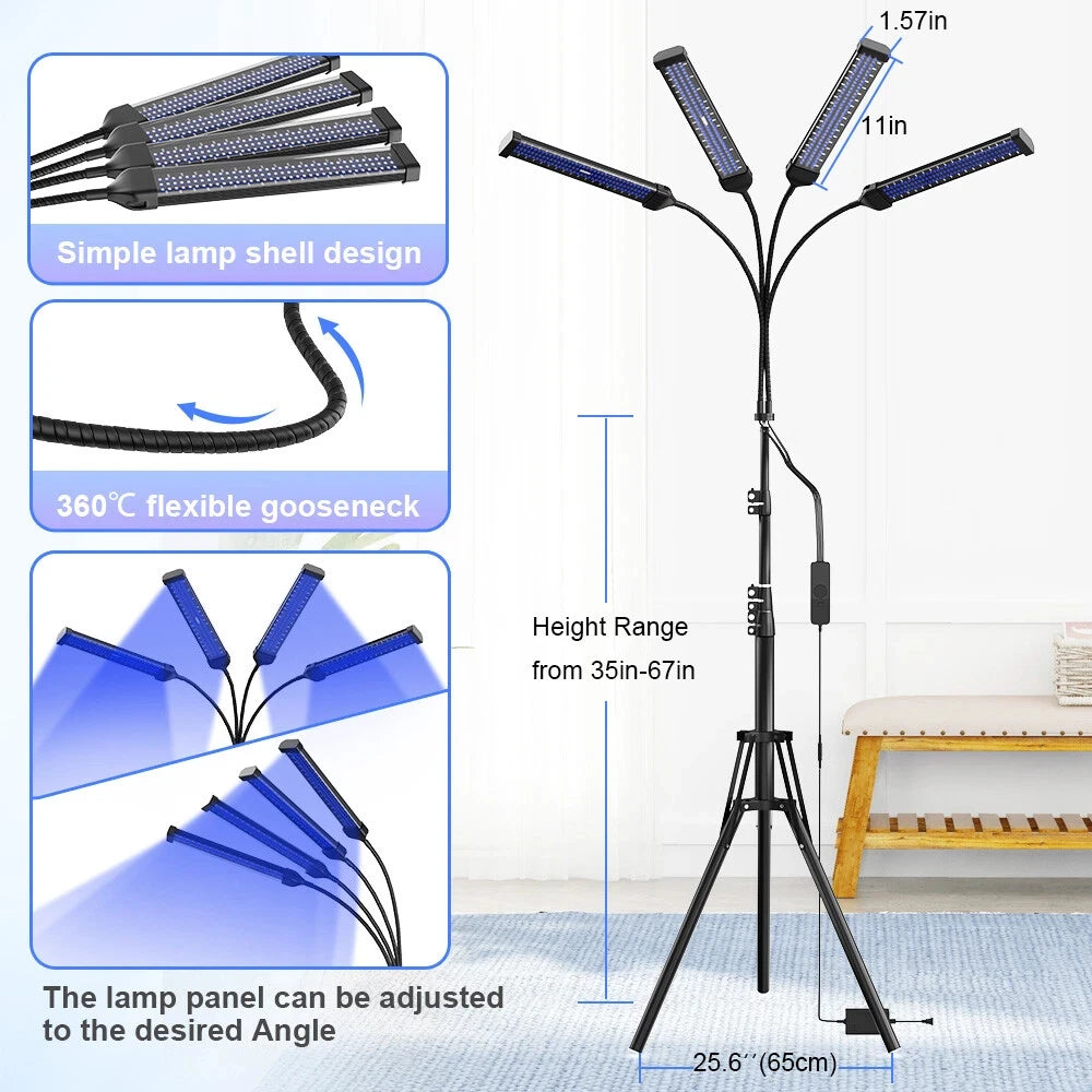 Solárium Facial de 60W para el Hogar 360 °   Lámpara de Bronceado con Luz Azul de 432 LED de 460nm y 490nm, Rotación, para Rostro y Cuerpo, Soporte Ajustable de 38-160cm