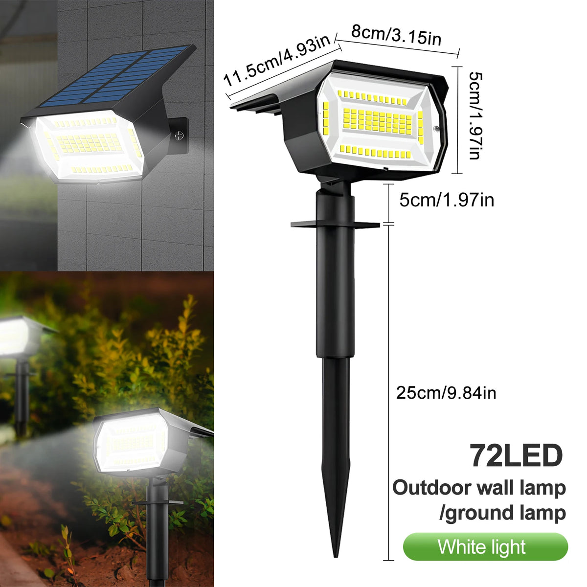 Luces solares LED de paisaje de 72/68 focos, impermeables IP65 para exteriores, con 3 modos, foco solar de jardín para patio, césped y camino