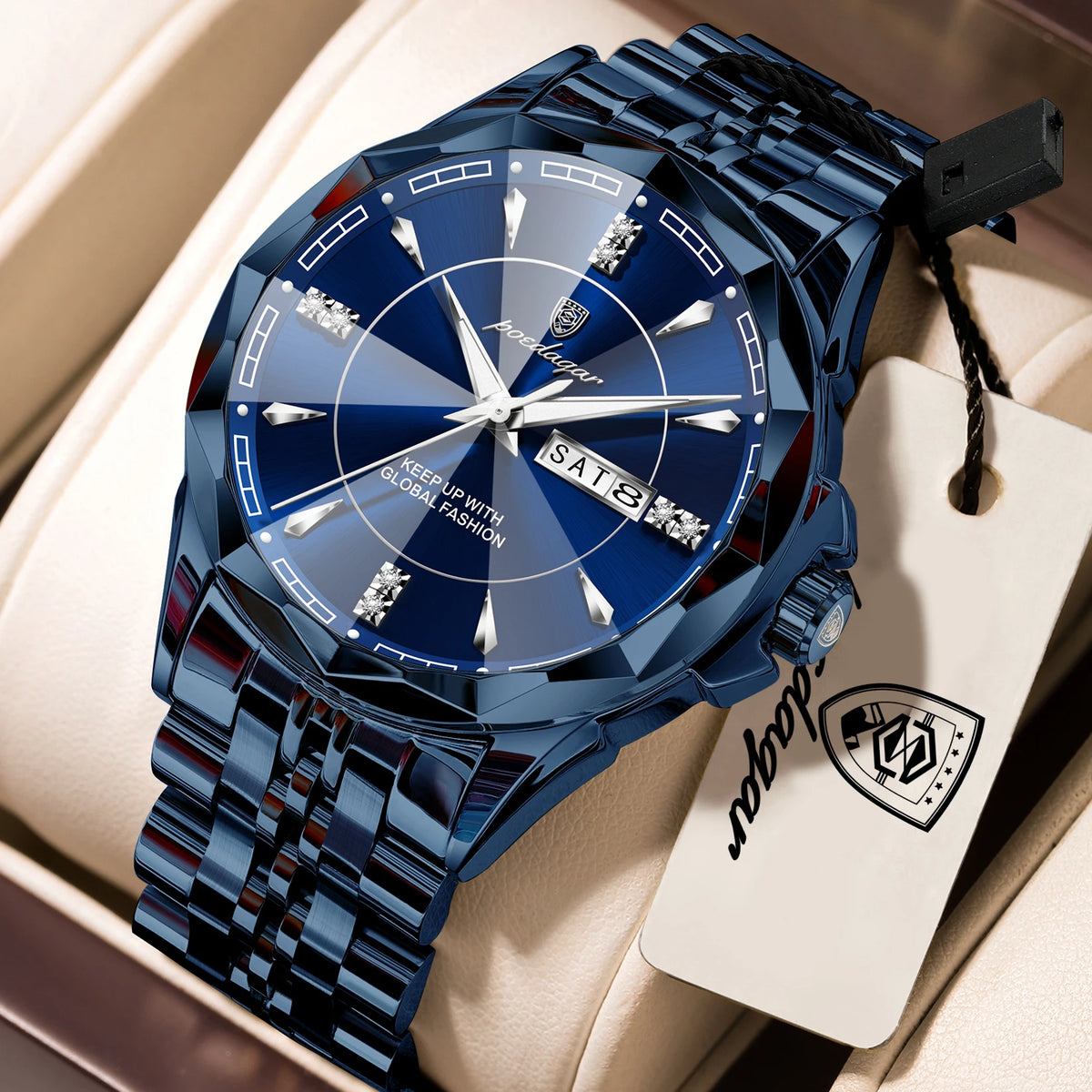 Reloj de pulsera para hombre POEDAGAR, de negocios, resistente al agua, luminoso, de lujo, con fecha y semana, de acero inoxidable, reloj de cuarzo a la moda para hombre