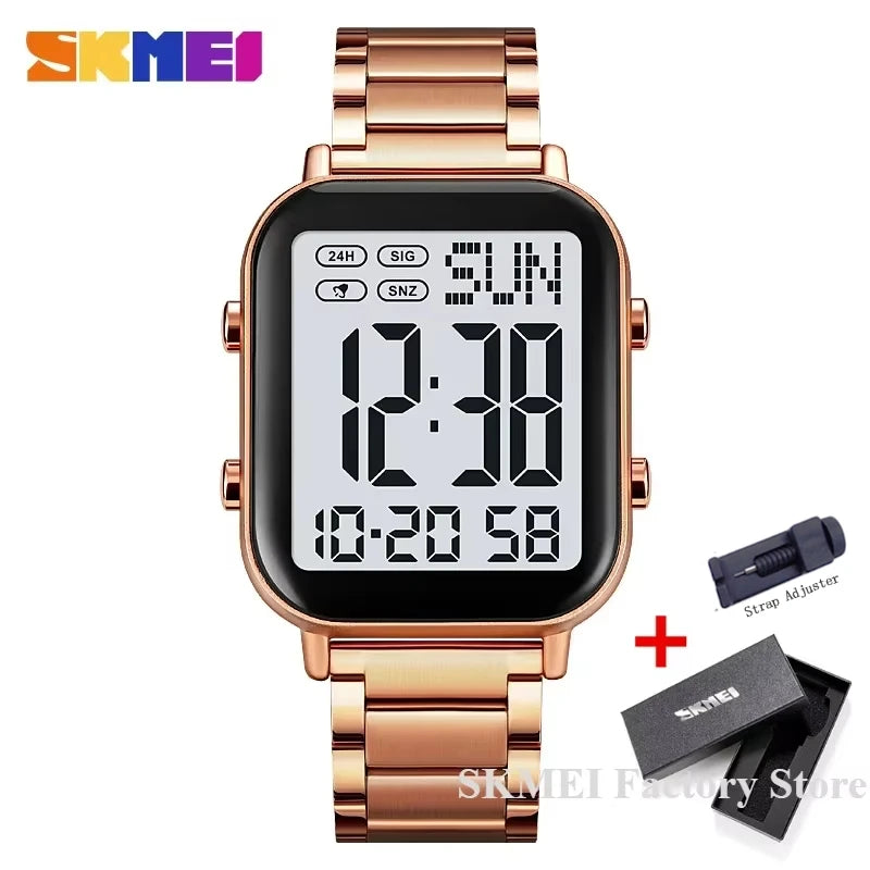 SKMEI 2259 Luxury Waterproof Sport Electronic Mens Wristwatch EL Display Stainless Steel Digital Watch for Men 1859 Reloj Hombre