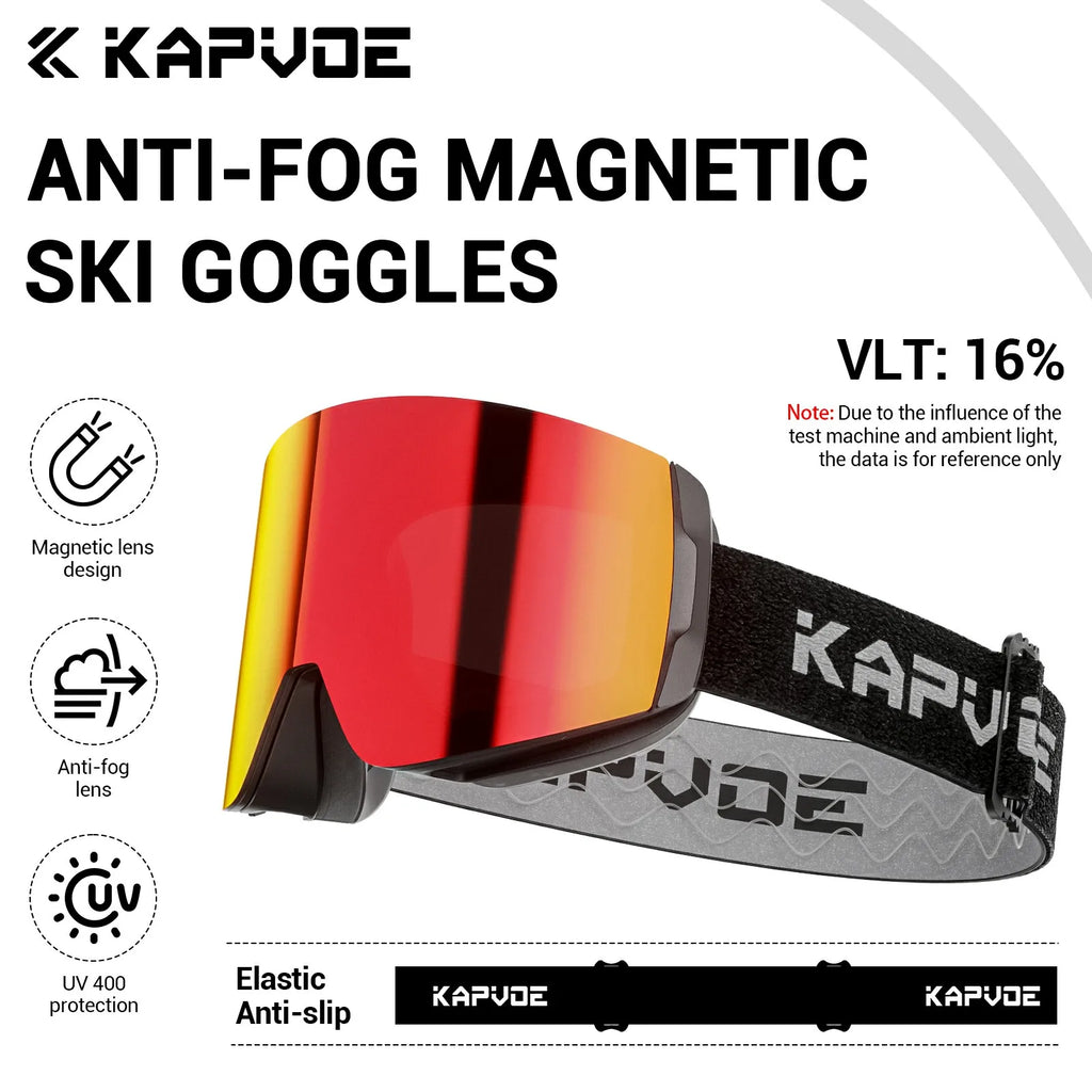 KAPVOE Gafas de nieve magnéticas Protección UV antivaho de doble capa para esquiar Snowboard Claridad de alta definición Esquí unisex