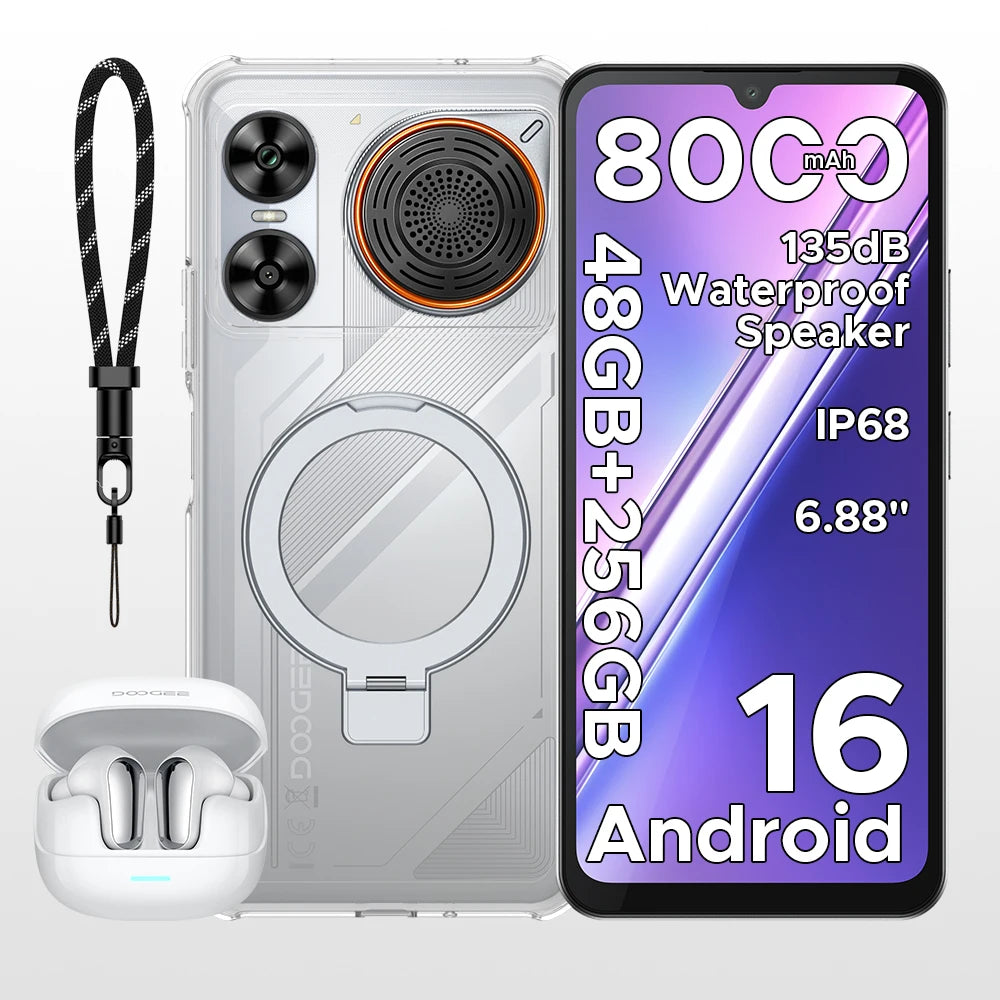 Smartphone DOOGEE M30 IA 6,88" IP68 Resistente al agua Android 16 Batería de 8000 mAh 48 GB RAM (6+42) 256 GB ROM Cámara de 64 MP Widevine L1 Compatible con Google Pay y altavoz de gran amplitud de 135 dB