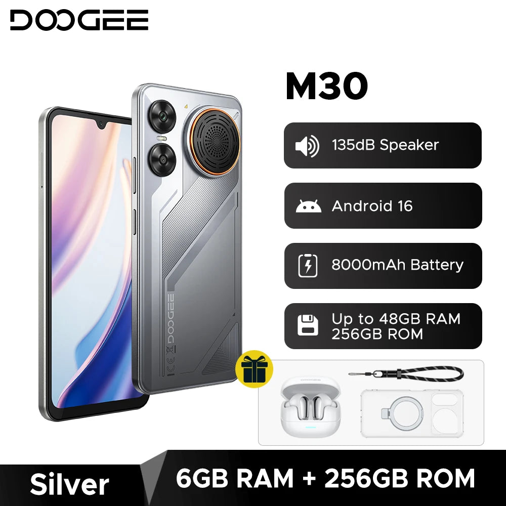 Smartphone DOOGEE M30, batería de 8000mAh, pantalla de 6.88'', 48GB de RAM (6GB+42GB), 256GB de ROM, cámara de 64MP, altavoz de 135dB, Android 16, teléfono móvil con NFC