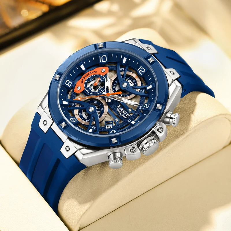 Reloj deportivo LIGE para hombre, de marca de lujo, con correa de silicona, cronógrafo, función de esfera pequeña, reloj de pulsera de cuarzo, resistente al agua y luminoso