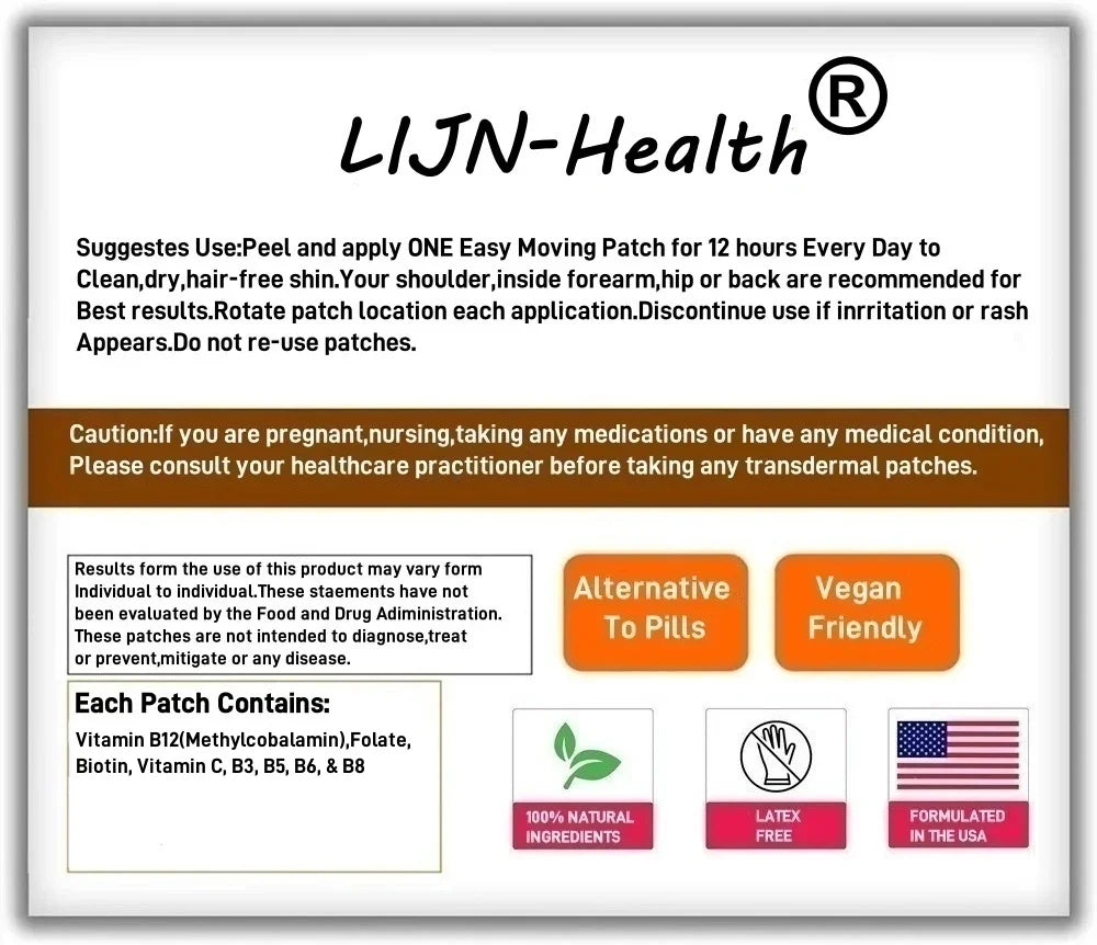 30 Parches Transdérmicos de Vitamina B12 Metilcobalamina con Folato, Biotina y Vitamina C para una Energía Duradera y Saludable