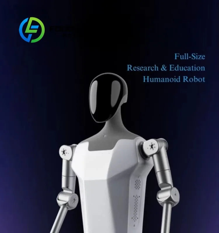 Robot humanoide logístico, primer plano de torso y cabeza negra