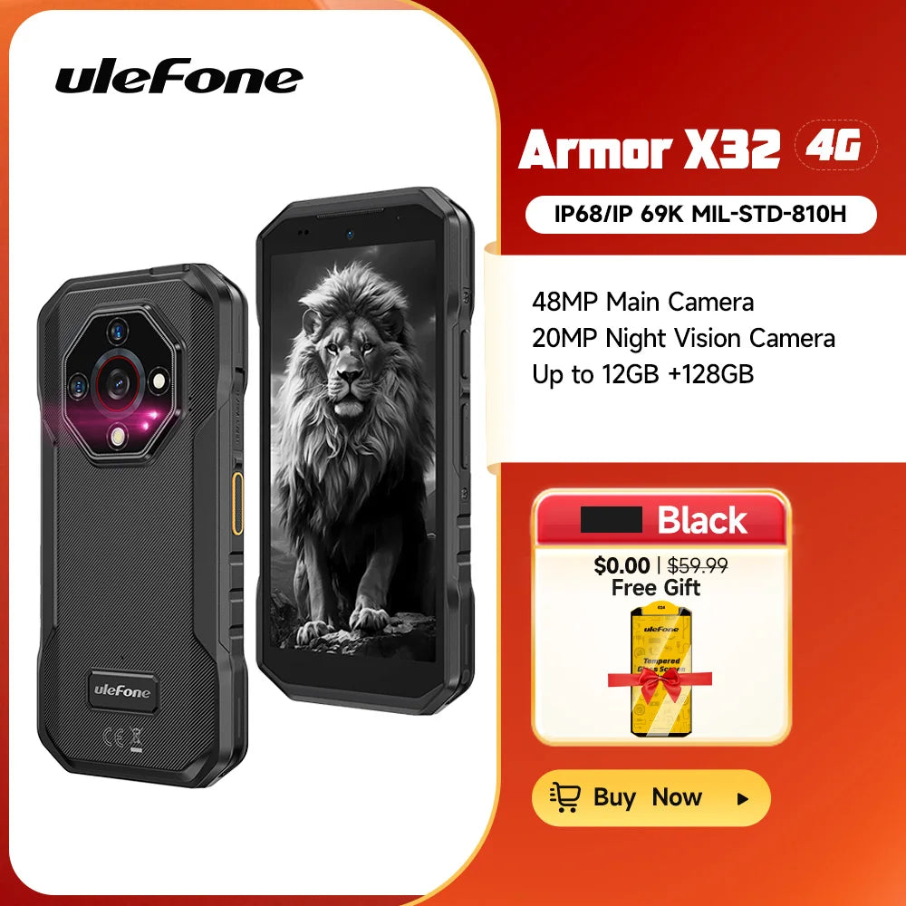 Ulefone Armor X32 4G Smartphone resistente Android 14 resistente al agua hasta 12GB RAM 128GB ROM NFC visión nocturna