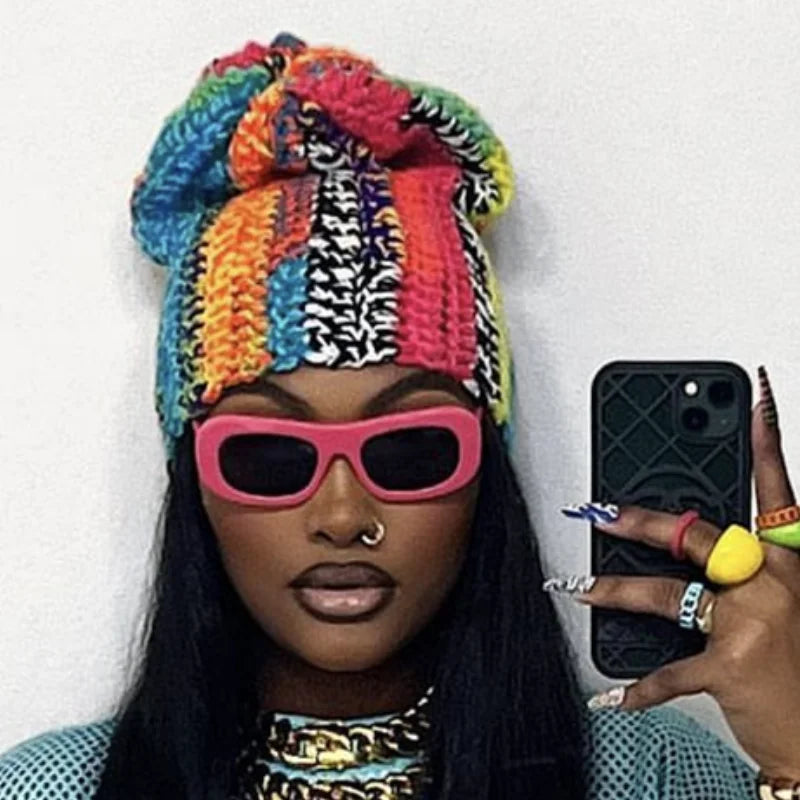 Pasamontañas de punto divertido para niñas, gorro alto colorido para exteriores, fiesta de invierno, gorro cálido para adultos, Otoño e Invierno