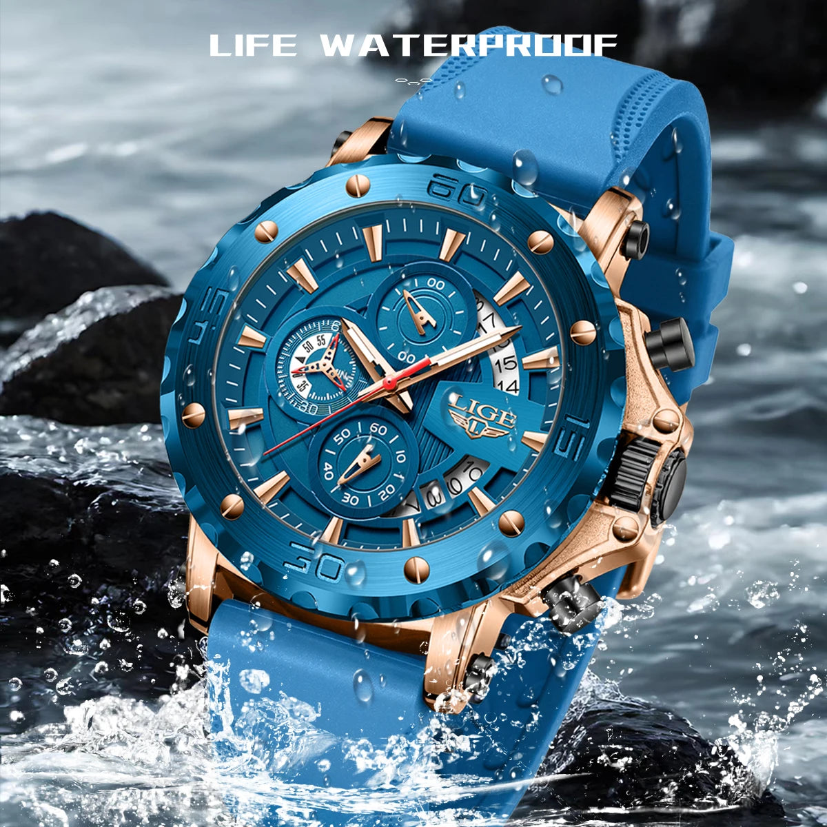 New LIGE Original Sports Man Wristwatch Waterproof Luminous Date Chronograph Men Watch Silicone Strap Quartz Men's Watches Reloj