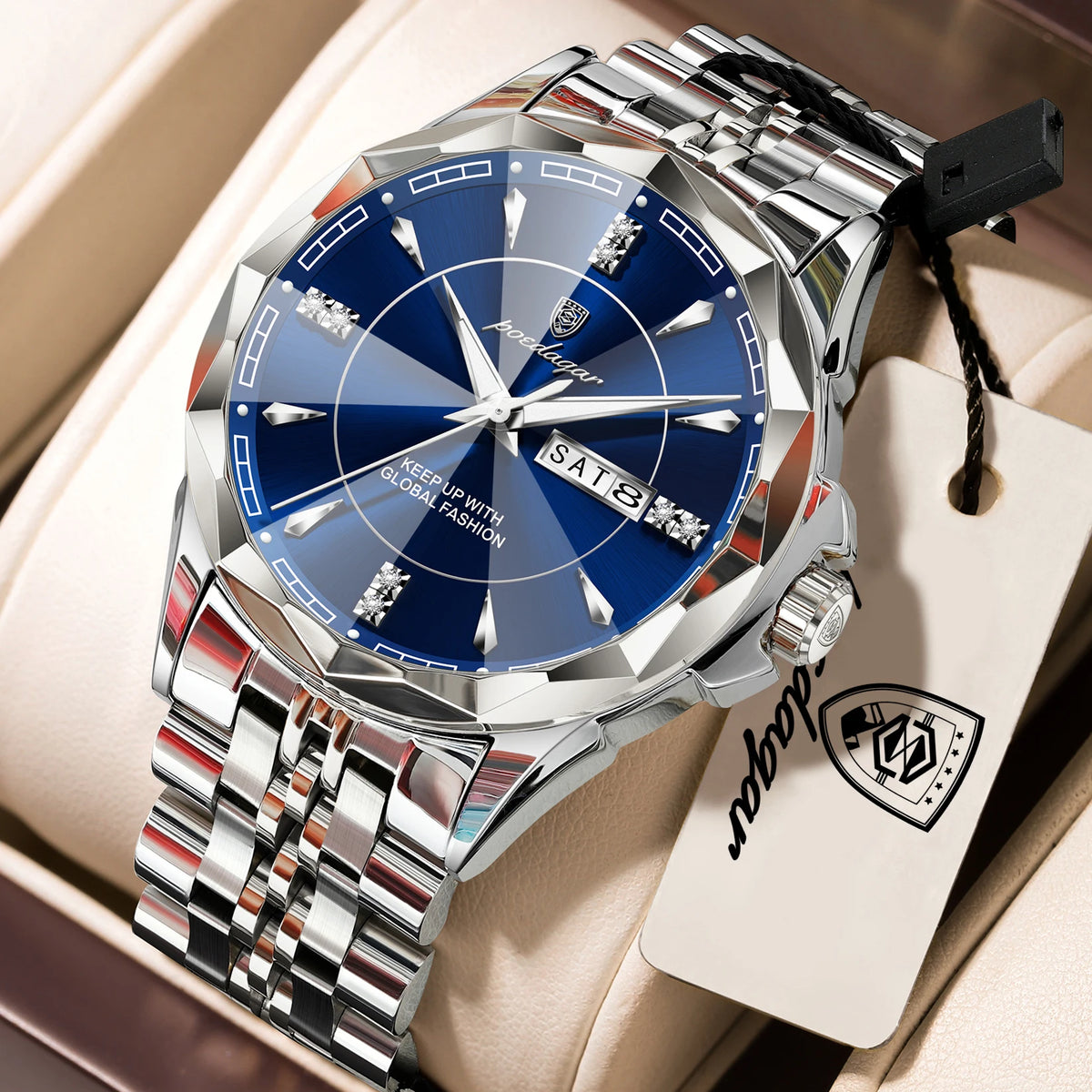 Reloj de pulsera para hombre POEDAGAR, de negocios, resistente al agua, luminoso, de lujo, con fecha y semana, de acero inoxidable, reloj de cuarzo a la moda para hombre