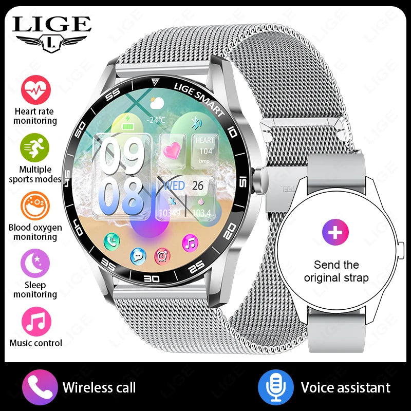 LIGE New IP68 Waterproof Heart Rate Monitor 2025 Smart Watch Men Full Touch Screen Sport Fitness Watch Bluetooth Call Smartwatch