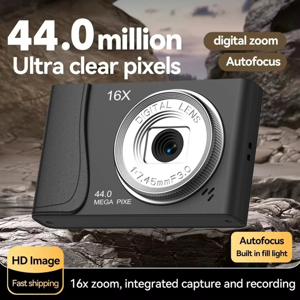 Cámara Digital 4K de 24 Millones de Píxeles, Videocámara Infantil con Zoom 16x, Cámaras Compactas con Enfoque Automático para Niños, Adultos y Principiantes en Fotografía