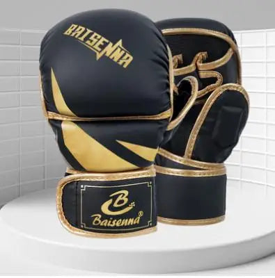 Guantes de boxeo de medio dedo, guantes de entrenamiento gruesos, guantes de lucha de cuero PU, accesorios de entrenamiento de boxeo para niños adultos