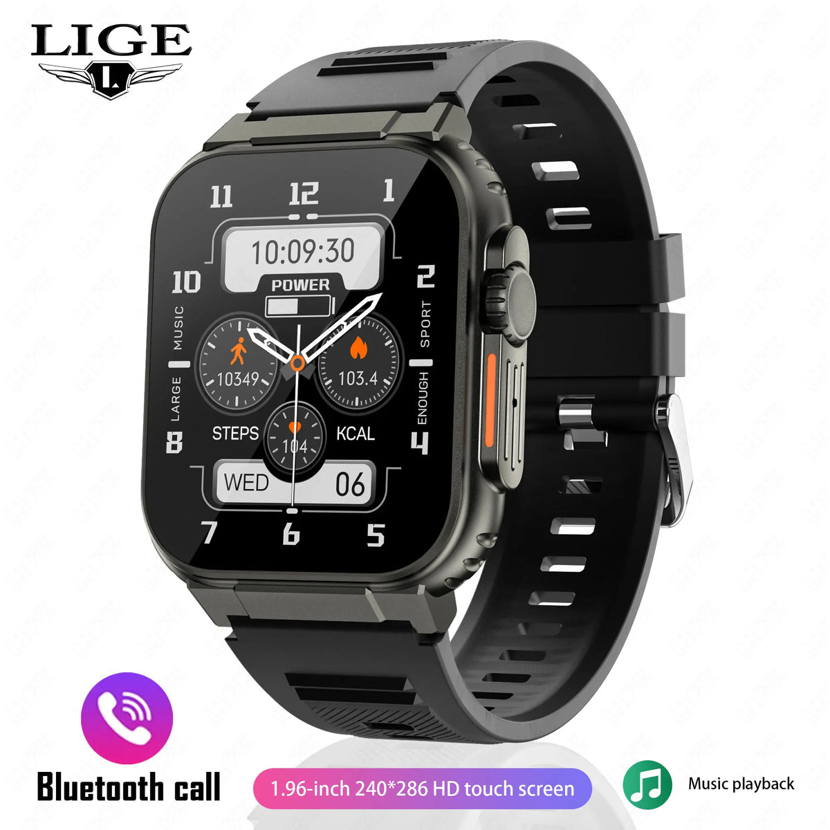 LIGE Nuevo reloj inteligente de 600 mAh para hombre, pulsera de fitness para deportes al aire libre, reloj con presión arterial, resistente al agua IP68, reloj inteligente para Android