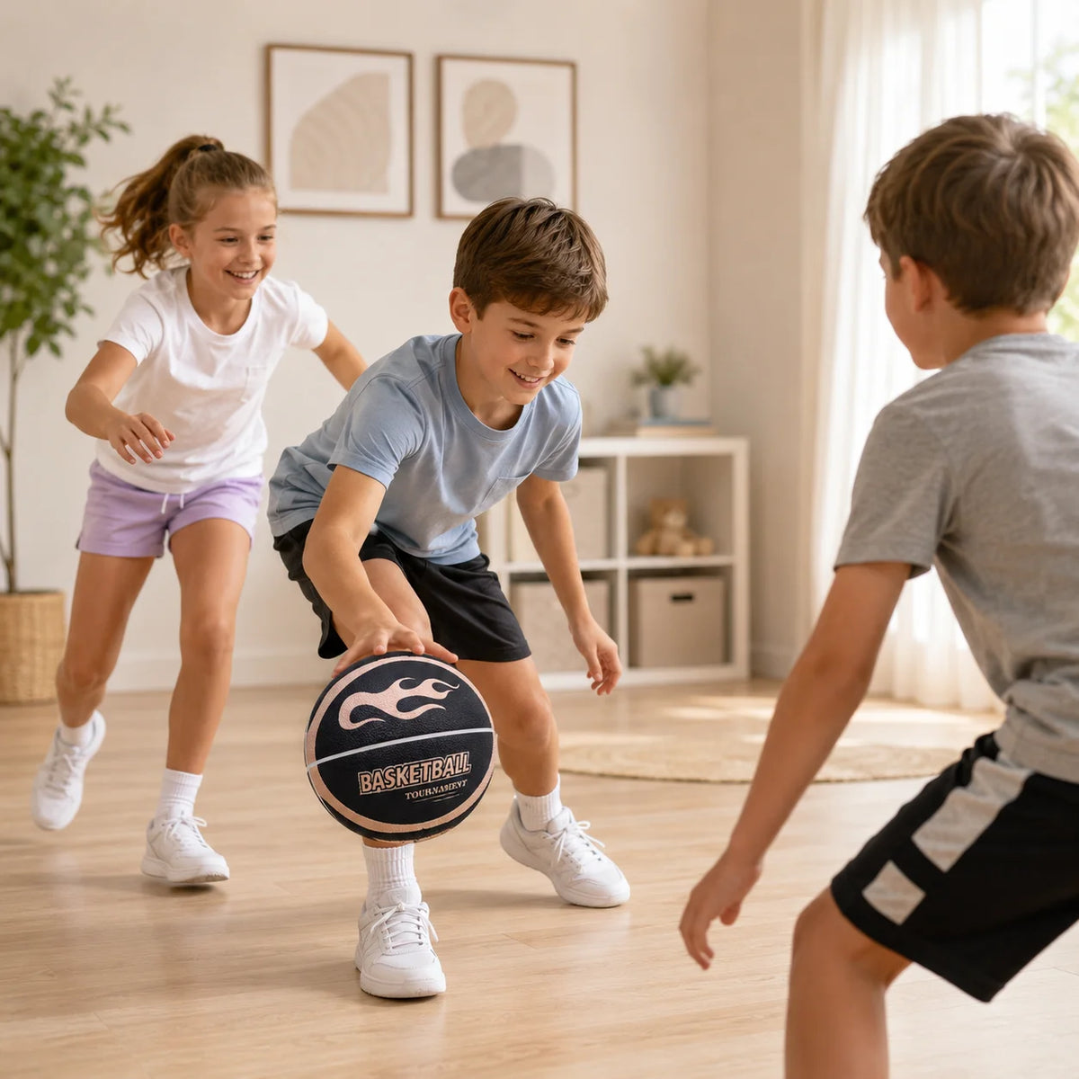 Balón de Baloncesto Silencioso para Interiores – Morado Talla 7, Agarre Suave, Antiruido, Entrenamiento para Niños y Adultos, Balón de Baloncesto de Goma Resistente para el Hogar e Interiores