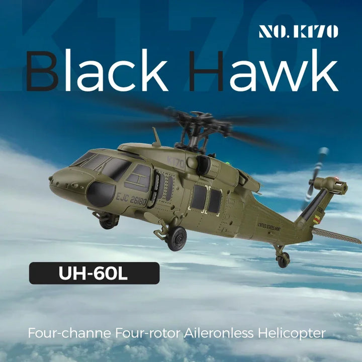 Helicóptero RC WLtoys K170 con Giroscopio UH-60L, Control Remoto de 4 Canales, Helicópteros sin Escobillas con Luz LED, Juguete de Avión para Niños