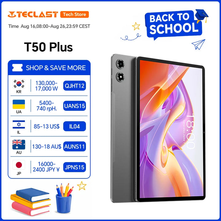 Tablet PC Teclast T50 Plus de 11 pulgadas, 2K, 120Hz, Android 16, 8GB (+40GB Virtuales), 128GB, 8000mAh, Unisoc T7280, 4G LTE, Doble SIM, GPS