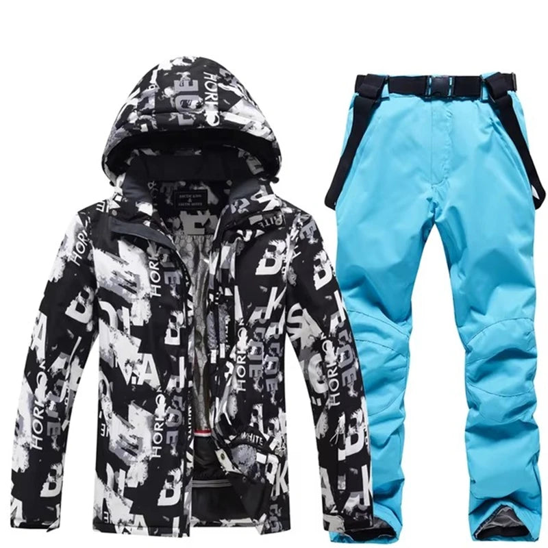 -30, Conjuntos de trajes de nieve para hombre, traje de snowboard, ropa de esquí, chaqueta de esquí y pantalón con pechera, traje de snowboard, invierno al aire libre