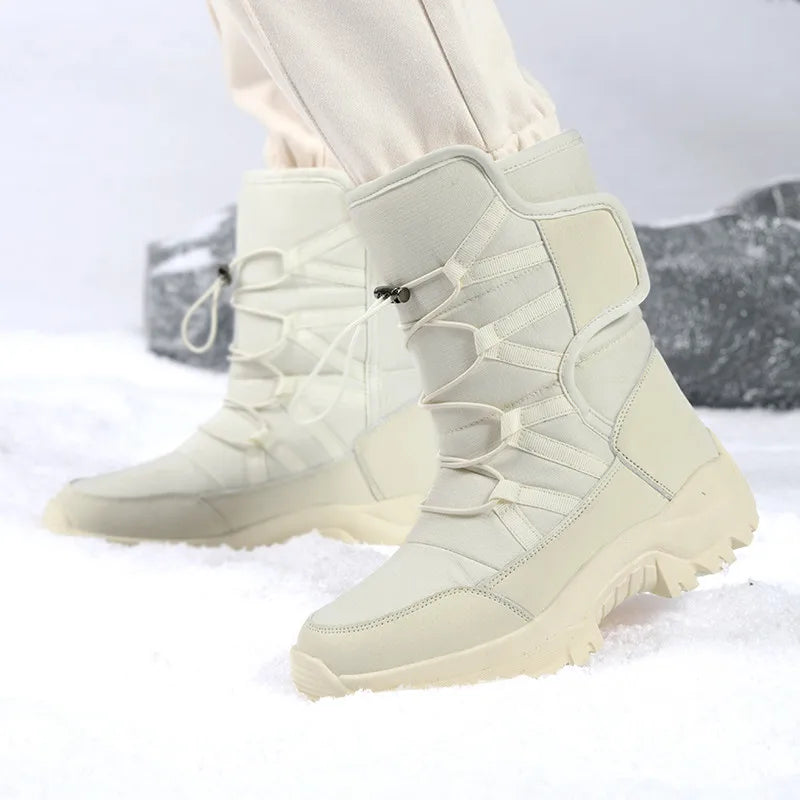 Botines de invierno para mujer, botas de nieve para mantener el calor, botas de senderismo con plataforma sin cordones para exteriores, botas de felpa gruesas para mujer