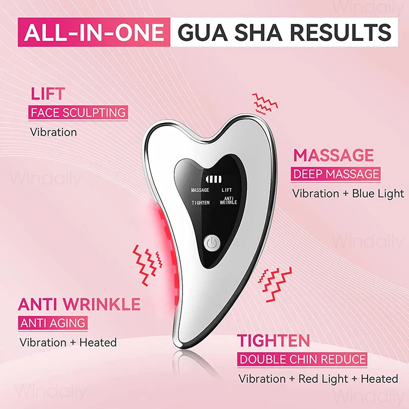 Masajeador Facial eléctrico Gua Sha 4 en 1, herramientas de raspado Facial con vibración calentada, dispositivo de Estiramiento Facial de piel de doble barbilla antiarrugas