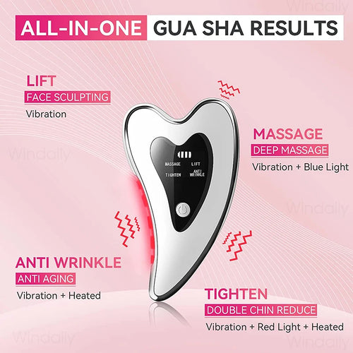 Masajeador Facial eléctrico Gua Sha 4 en 1, herramientas de raspado Facial con vibración calentada, dispositivo de Estiramiento Facial de piel de doble barbilla antiarrugas