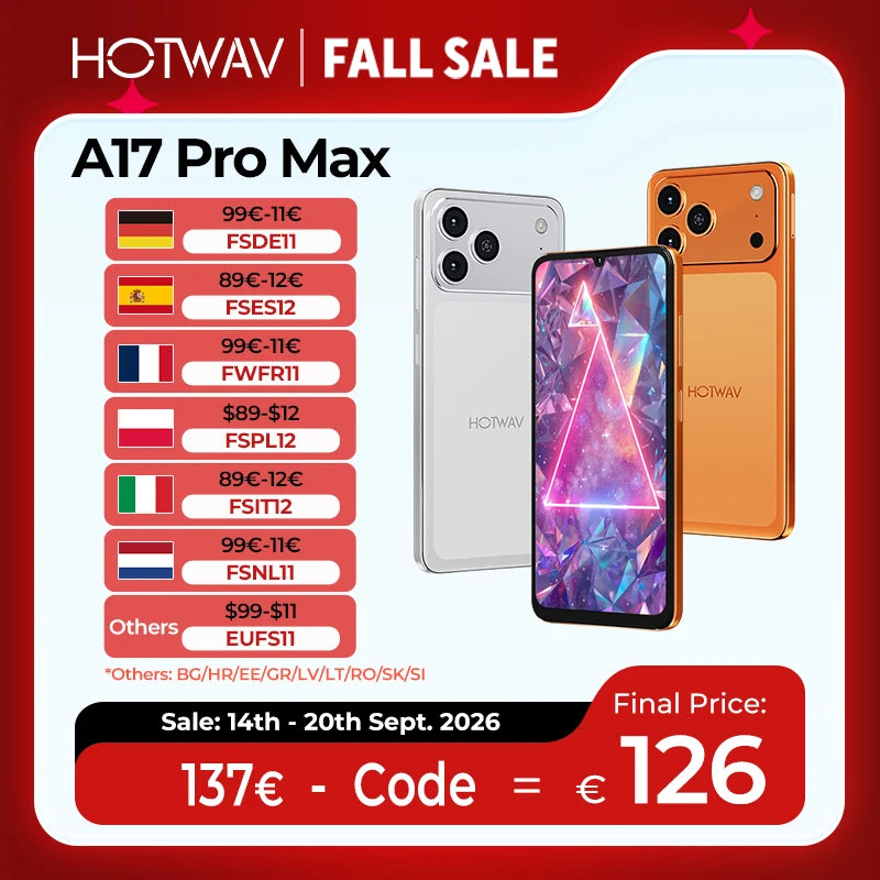 Smartphone HOTWAV A17 Pro Max de 6,75'' con pantalla de 120Hz, ultradelgado, 4GB de RAM, 256GB de ROM, Android 15, procesador octa-core, batería de 5160mAh, 1080P, Bluetooth 5.4 y conector para auriculares de 3,5 mm
