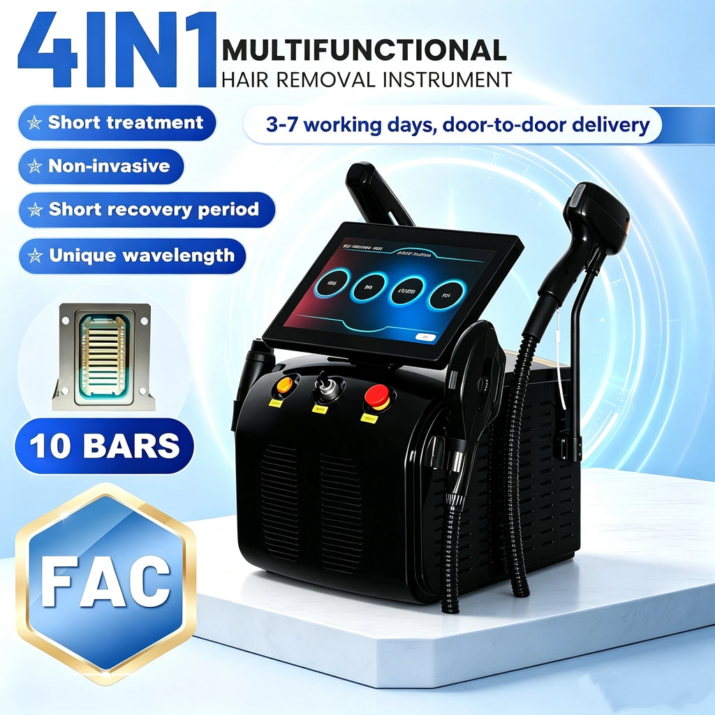 Máquina de Depilación Láser 4 en 1 de 5000W, Soprano Titanium Ice Platinum Diode, 4 Longitudes de Onda, ND:YAG RF IPL OPT, Indolora