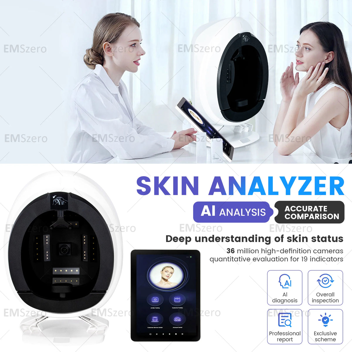 Máquina Analizadora de Piel Facial Q1, Analizador de Piel 3D, Máquina Facial, Escáner de Análisis de Piel con IA, Almacenamiento en la Nube, Recomendación de Productos