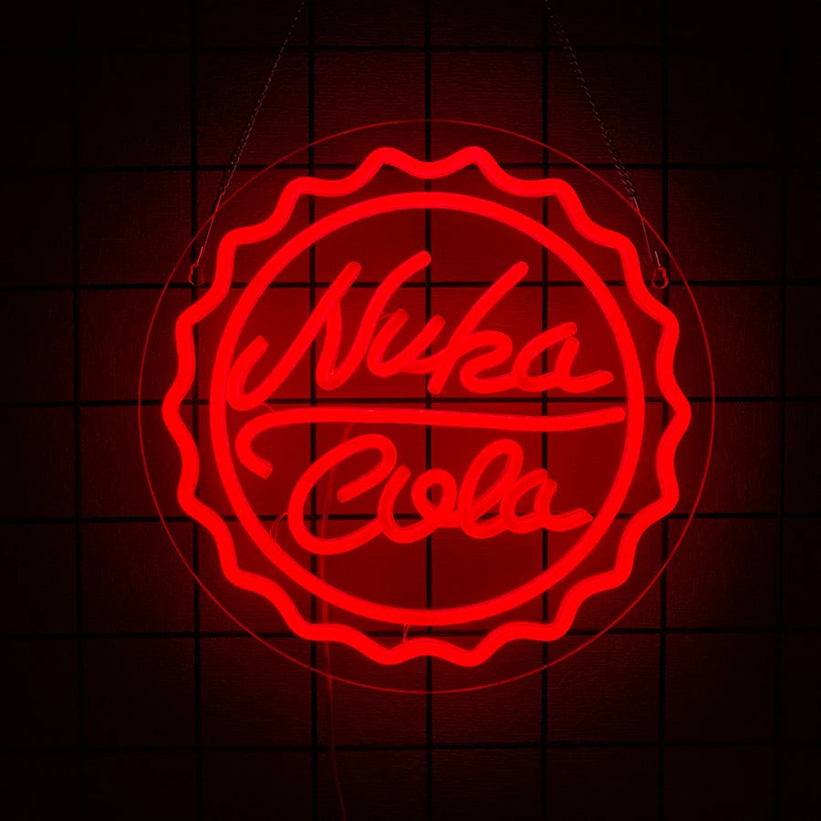 Emblema de neón LED Nuka Cola en círculo rojo, estilo colgante