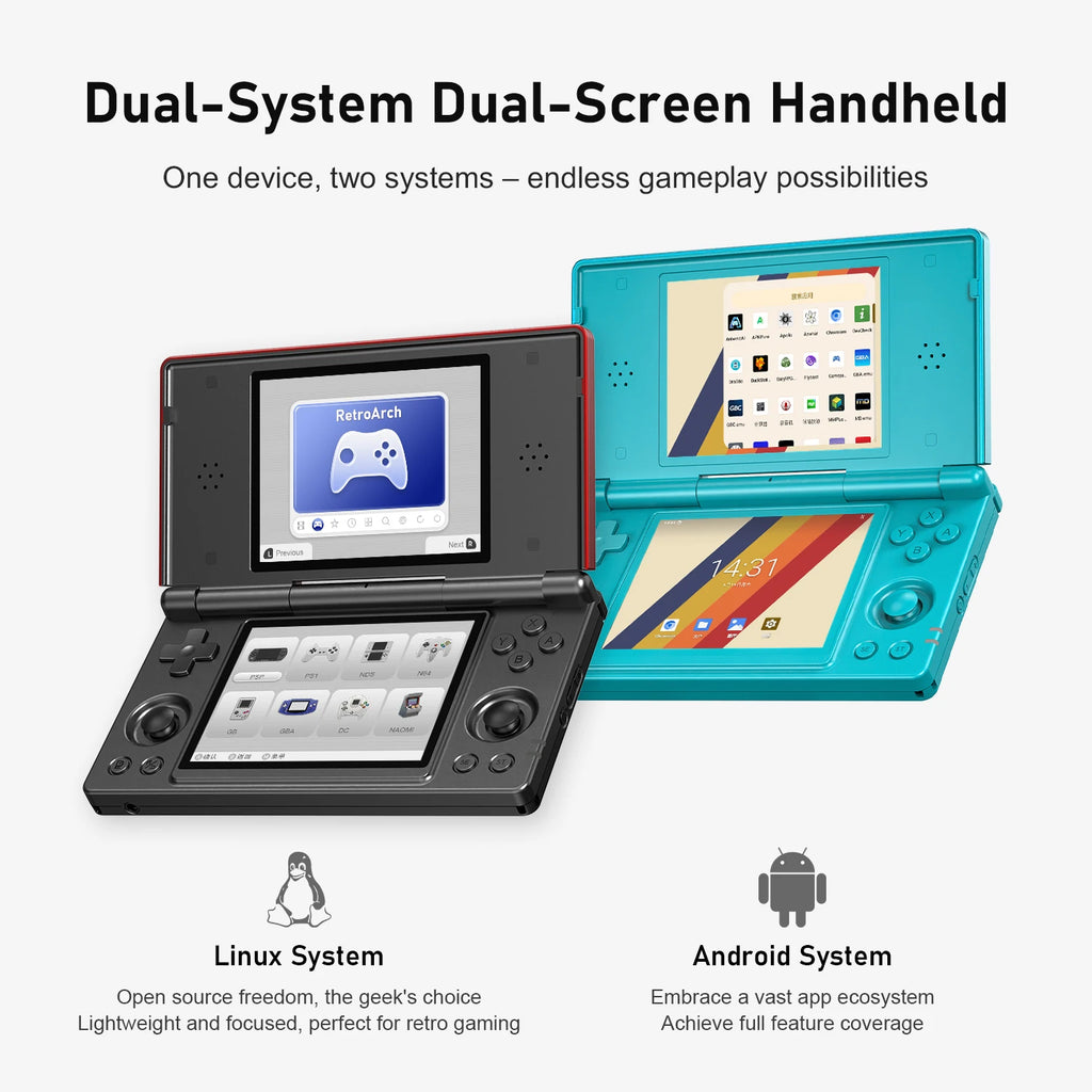 Anbernic RG DS Flip Retro Handheld Game Console 4" IPS Dual Screen Android/Linux Dual OS 4000mAh AI Wifi Streaming RixelHK Gifts