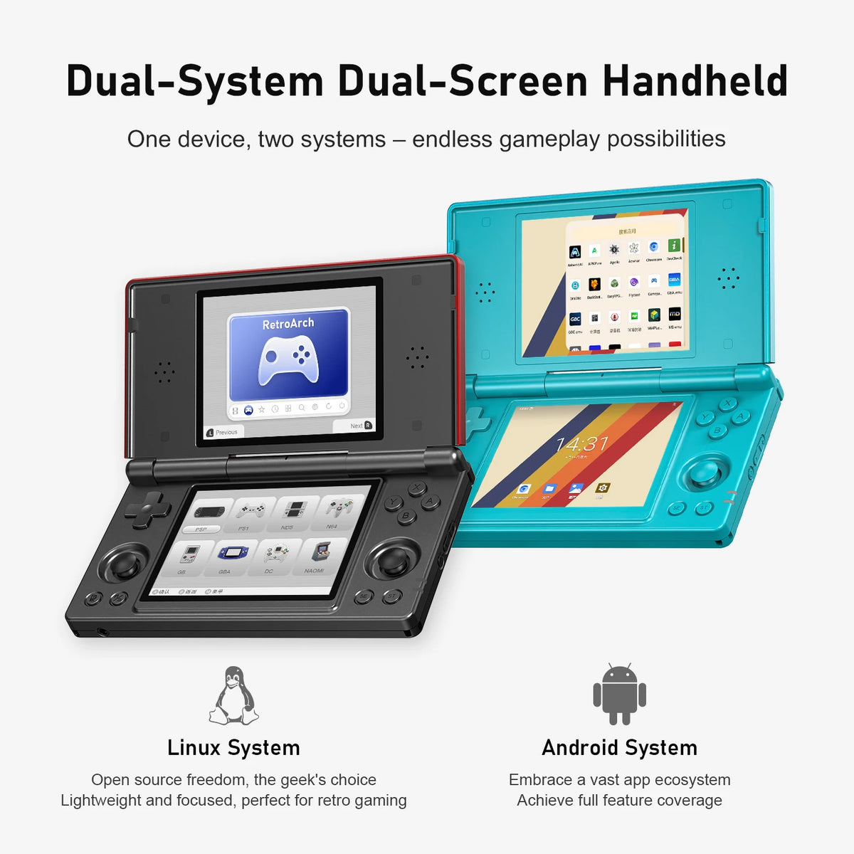 Anbernic RG DS Flip Retro Handheld Game Console 4" IPS Dual Screen Android/Linux Dual OS 4000mAh AI Wifi Streaming RixelHK Gifts